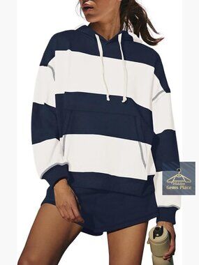 Oversized Striped Hoodie & Shorts Set 2 Piece Lounge Wear